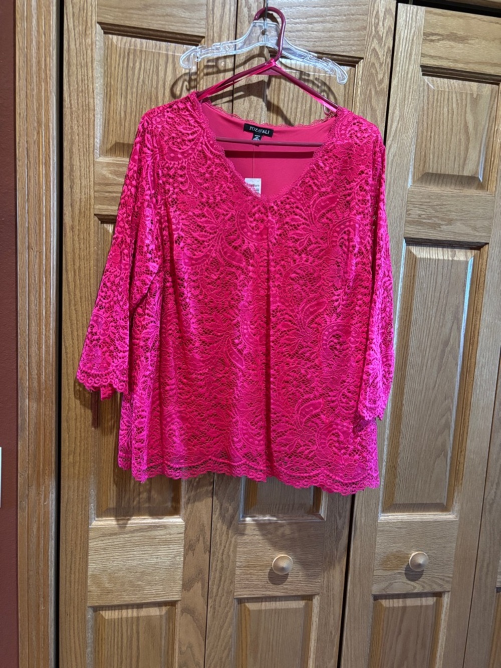 Roz & Ali Hot Pink Lace V-Neck Tunic